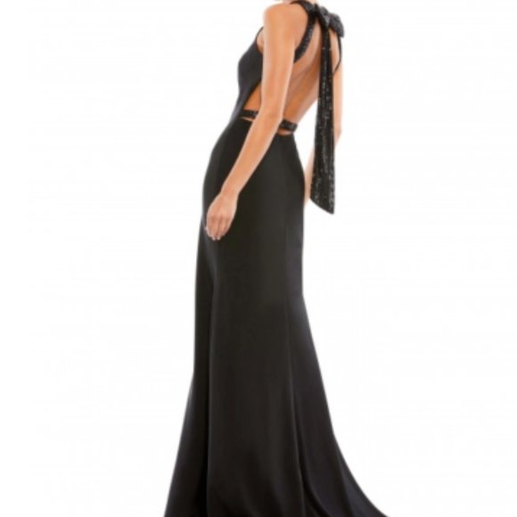 MAC DUGGAL 26262I EXPOSED BACK SEQUIN BOW BLACK GOWN sz 2 - Picture 3 of 9